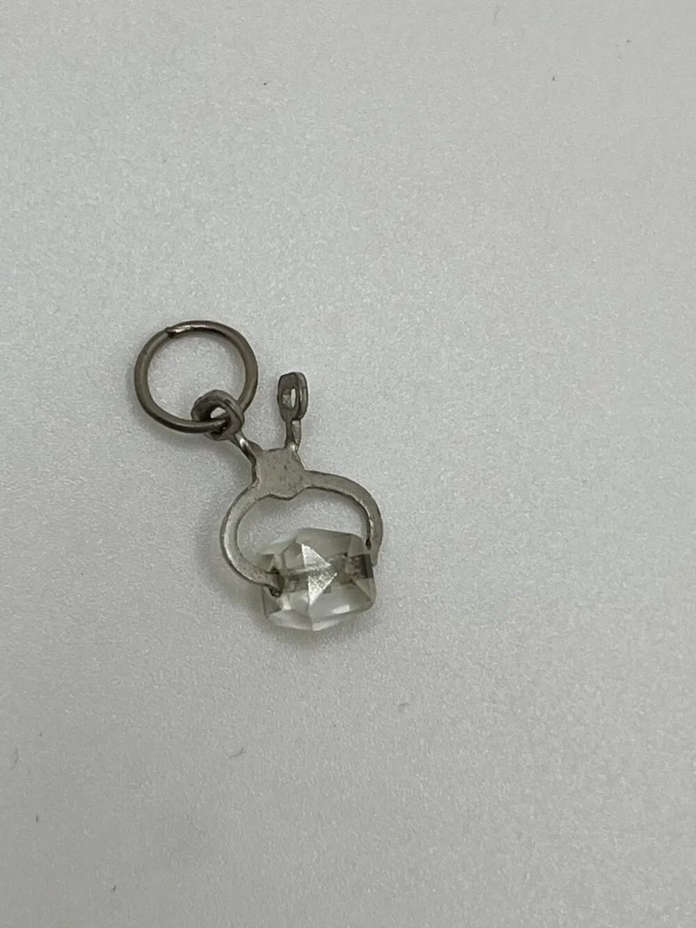 WELLS 925 Sterling Silver Antique Clear Glass Ice / Sugar Tongs Charm Pendant